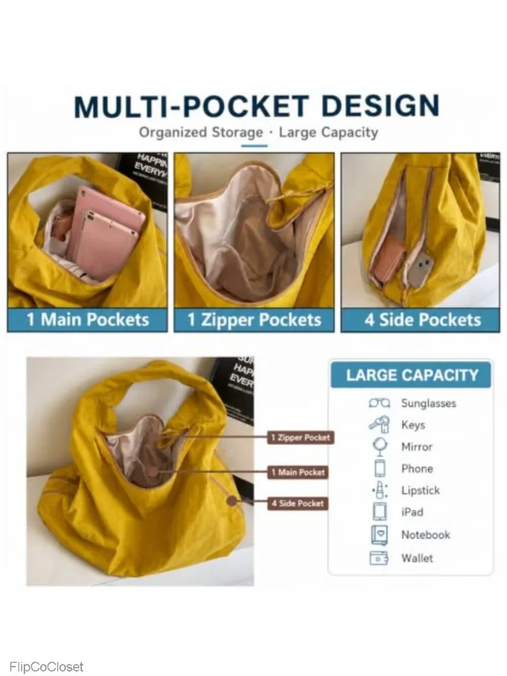 Large Nylon Hobo Shoulder Bag Casual Tote Shopper Handbag